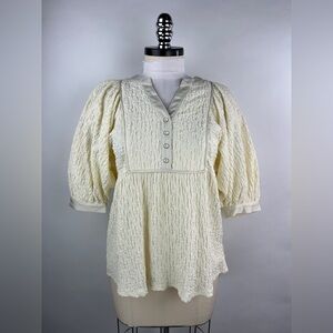 💚 3015. Textured Balloon Sleeve Blouse